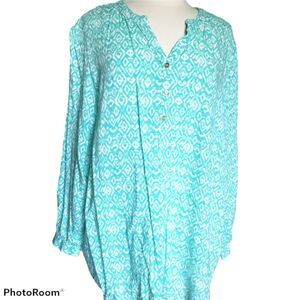 BLAIR Green/White Print Blouse - 2XL